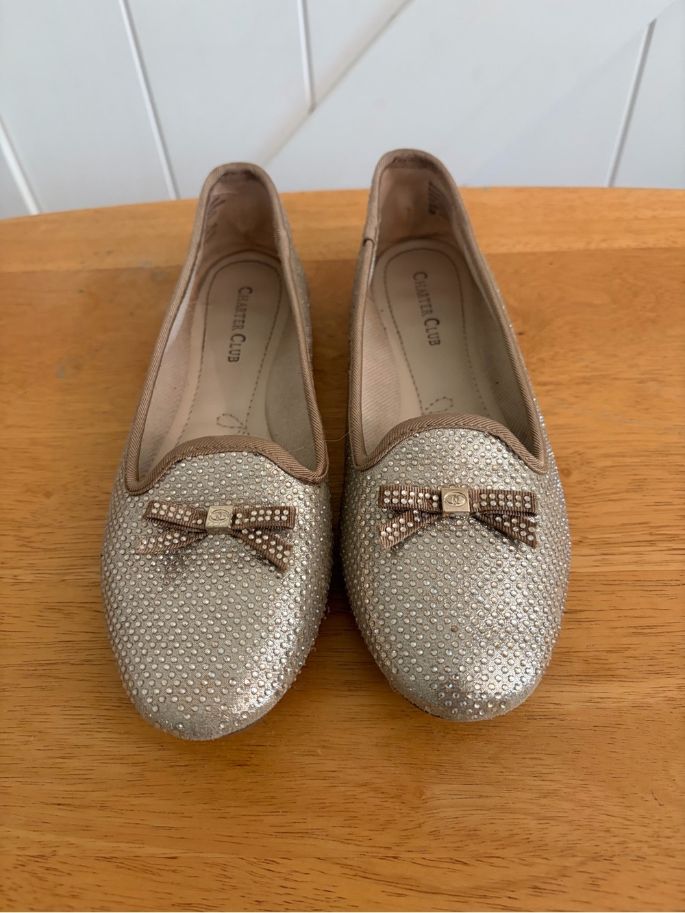Charter Club Sparkle Bow Loafers in Champagne Gold
